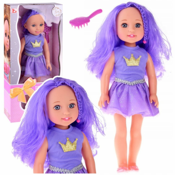 LeanToys Panenka v šatech s korunou, dlouhé vlasy, fialov...