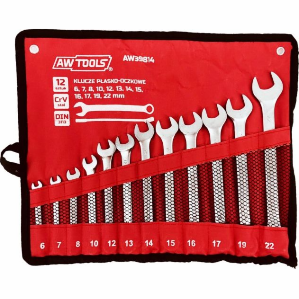 AWTools Sada kombinovaných klíčů 12 kusů, 6 mm-22 mm, mat...