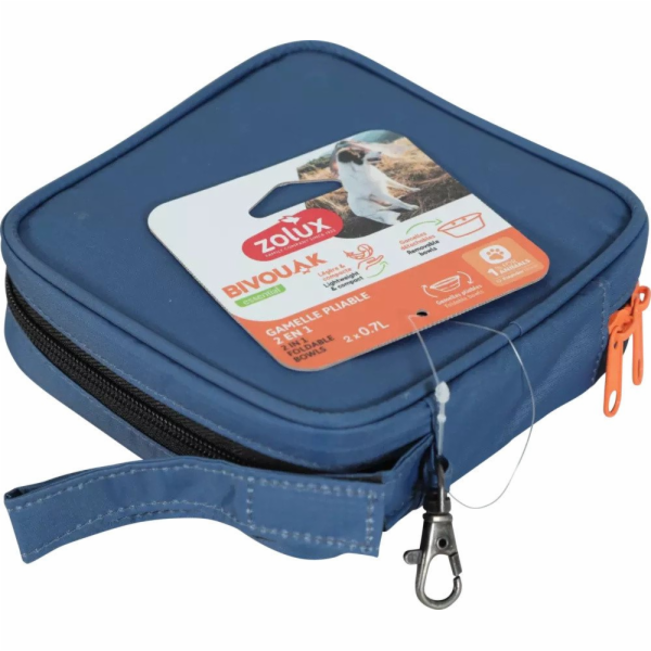 Zolux Skládací miska pro psy 2 v 1 BIVOUAK 2x700 ml modrá