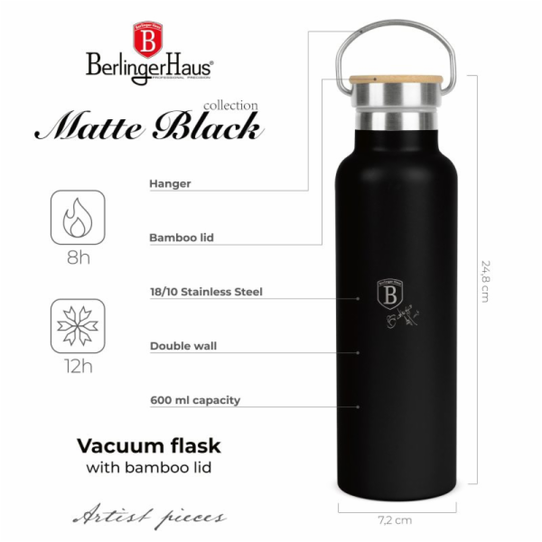 Termoska lahev s dvojitou stěnou nerez 0,6 l Matte Black ...
