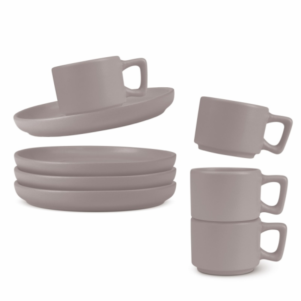 Sada hrnků na espresso s podšálkem 8 ks 100 ml Taupe Coll...