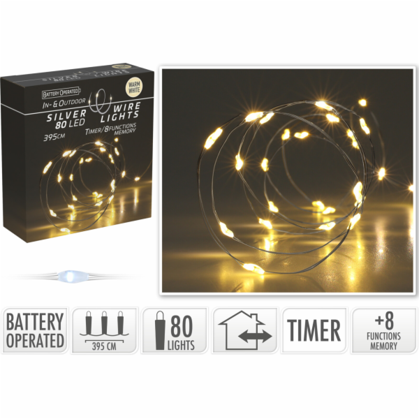 Světla vánoční na drátku 80 LED 3,95 m teplá bílá