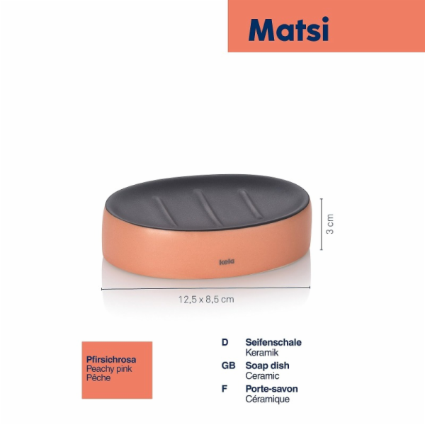 Miska na mýdlo Matsi keramika broskvově růžová 12,5x8,5x3...