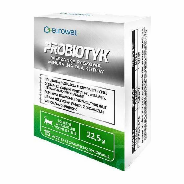 EUROWET Probiotic - potravinové doplňky pro kočky - 15x1,5g