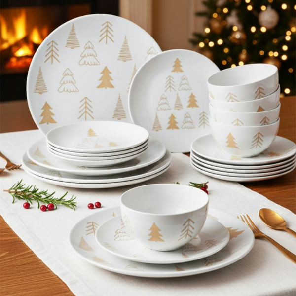 Jídelní sada talířů Vánoční 18 ks White Trees HT-23106422