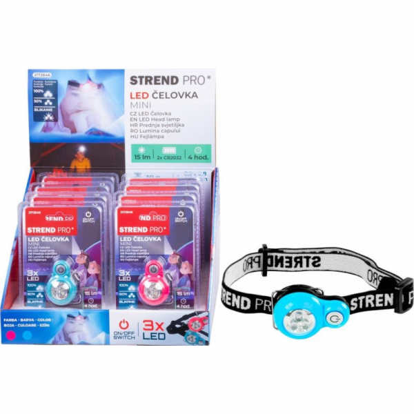 Čelovka Strend Pro Headlight, LED, 15 lm, mini, ružová/mo...