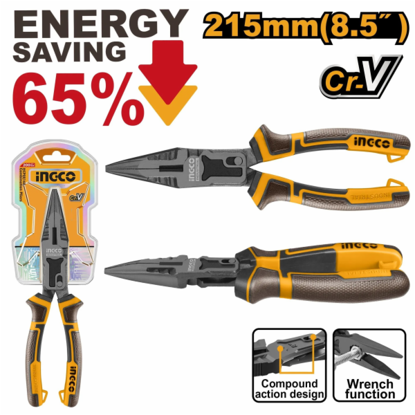 Ingco HCLNP58200 Kleště s dlouhými čelistmi, 8,5"/ 215 mm...