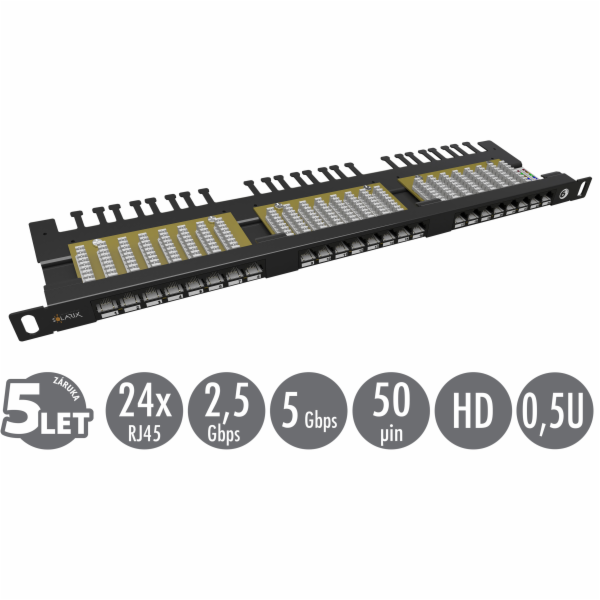 Solarix 19" Patch panel 24xRJ45 CAT6 UTP s vyvaz.lištou č...