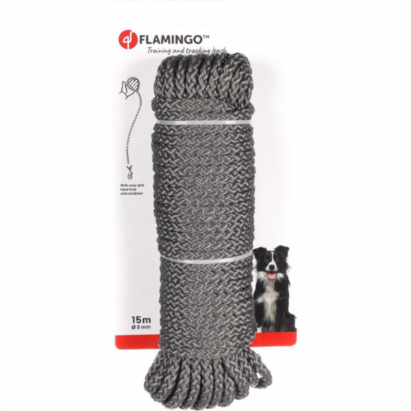 Flamingo Pletené vodítko šedé pro psy 15mx8mm