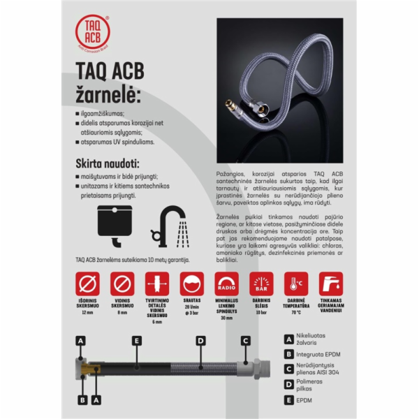 Směšovací hadice Tucai Taq ACB, M10x1, L17, V1/2", 60CM