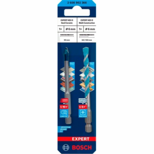 Sada vrtáků Bosch Expert HEX-9 HardCeramic + HEX-9 MultiC...