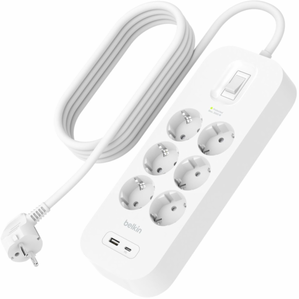 Belkin Surge Socket 6-fold + USB-A+C,650J,18W,2m SRB002vf...