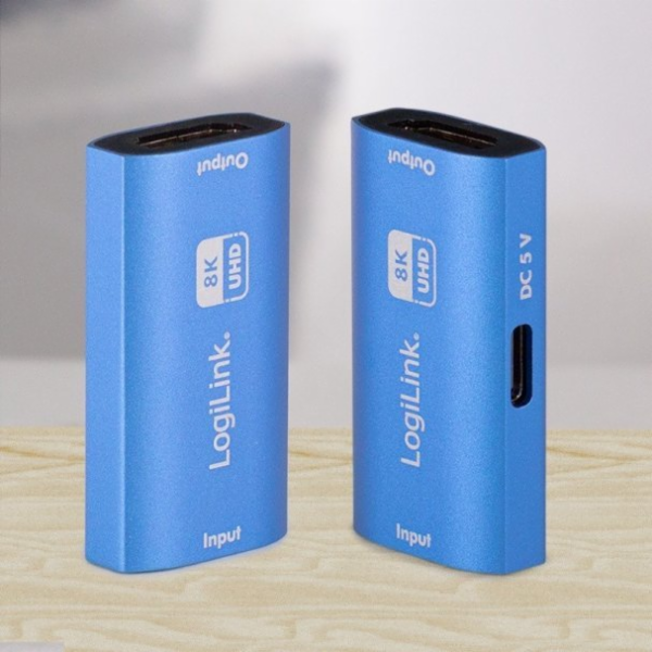 LogiLink HDMI Repeater, 8K/60HZ, HDCP2.3, Alu, Blue