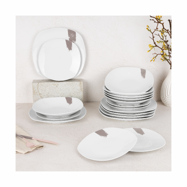 Jídelní sada talířů 18 ks Taupe Collection bílá-šedá BH-1...