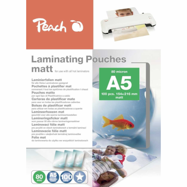 PEACH laminovací folie A5 (154x216mm), 80mic, matné, 100ks