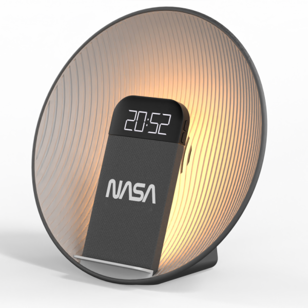 NASA Bluetooth reproduktor s hodinami, Qi nabíječka, LED ...