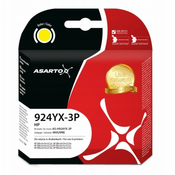 Asarto Inkoust pro HP 924e 3-BALENIE | 4K0U9NE | 924YX-3P...