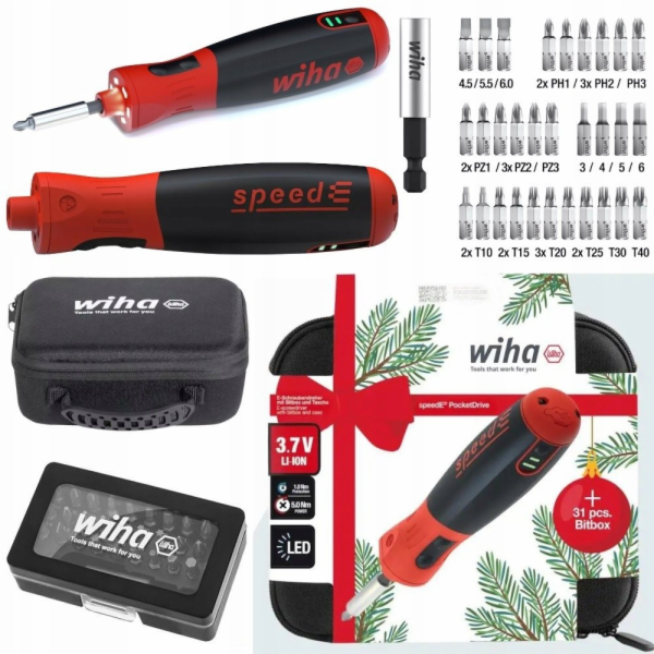 Wiha 3,7V KAPESNÍ ŠROUBOVÁK SPEED-E + VÁNOČNÍ BALENÍ BITY