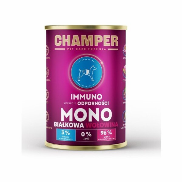 CHAMPER Immuno Mono Beef - vlhké krmivo pro psy - 400g