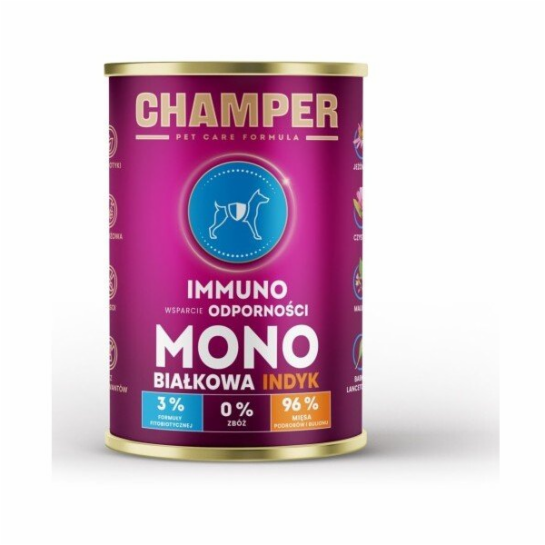 CHAMPER Immuno Mono Turkey - vlhké krmivo pro psy - 400g