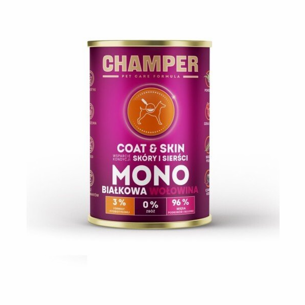 CHAMPER Coat & Skin Mono Beef - vlhké krmivo pro psy - 400g