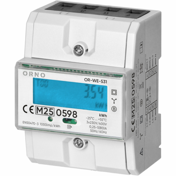Orno Trojfázový elektroměr, 80A, MID, 4,3 moduly, DIN TH-...