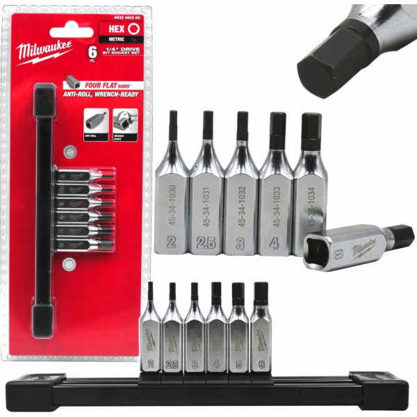 Hikoki Sada nástrčných klíčů Milwaukee, 6 ks, 1/4" šestihran