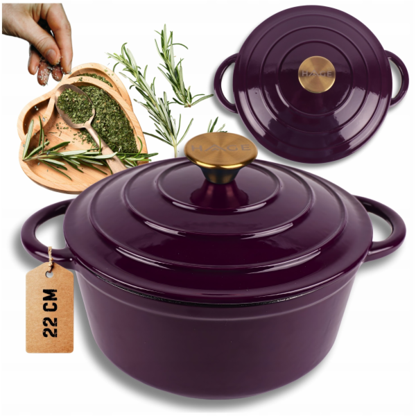 Atusa Smaltovaný litinový hrnec 22 cm 3 l HAGE lilek