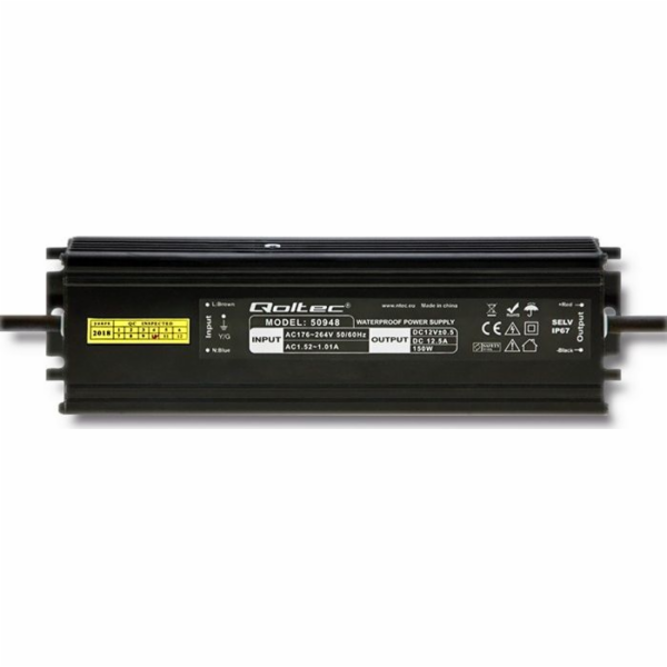 Qoltec Pulsní LED | IP67 | 150 W | 12 V | 12,5 A | Voděod...