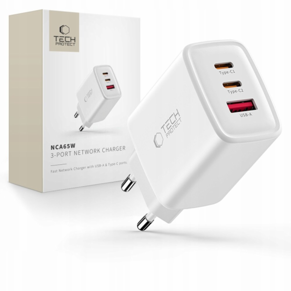 Tech-Protect SÍŤOVÁ NABÍJEČKA NCA65W-GAN SE 3 PORTY PD 65...