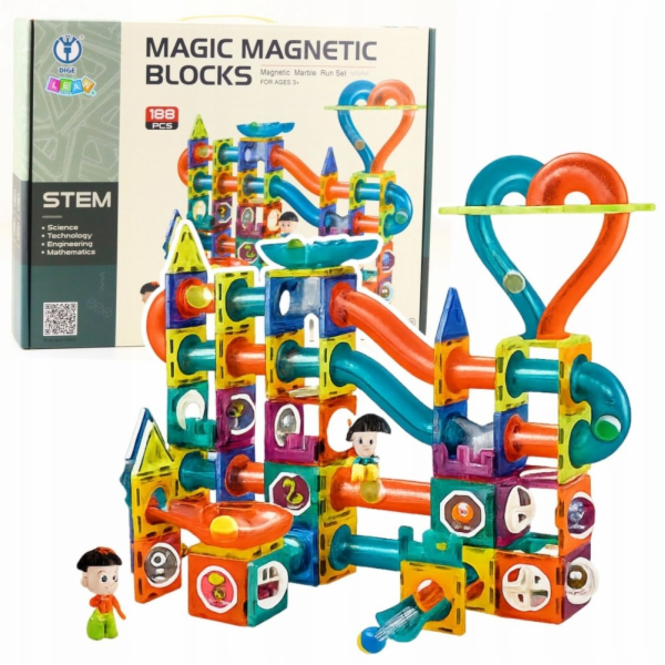 LeanToys Sada magnetických bloků s kuličkovou dráhou a sk...