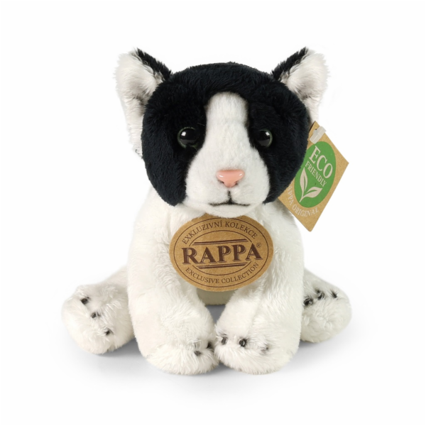 Rappa Plyšová kočka sedící černo-bílá 14 cm ECO-FRIENDLY