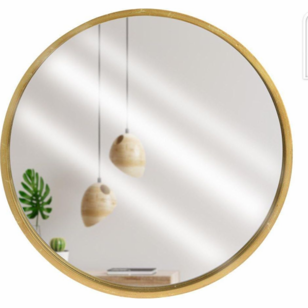 Vilde Zrcadlo Mirror ve zlatém dřevěném rámu kulaté zlaté...