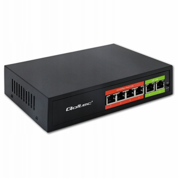 Qoltec SWITCH RYCHLÝ ethernetový síťový přepínač PoE | 4x...