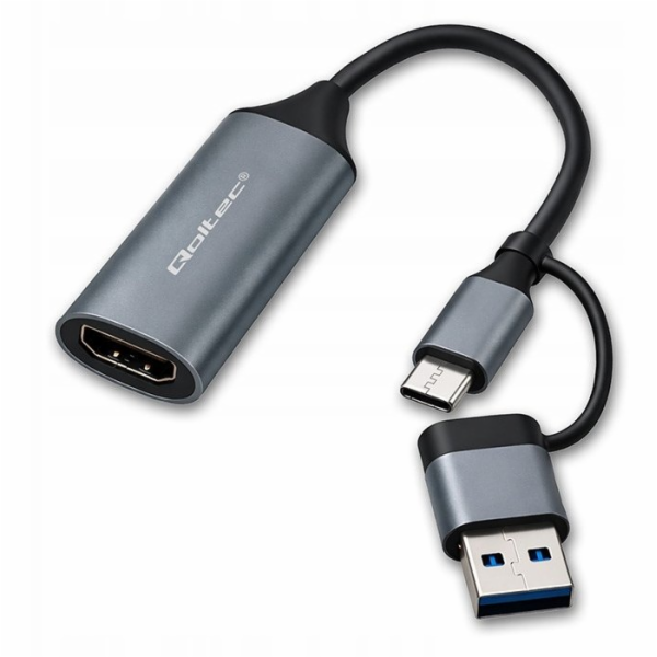 Qoltec Adaptér USB-C/USB-A | HDMI | 4K 30Hz | hliník