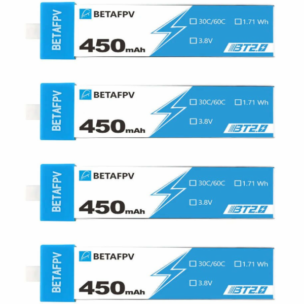BetaFPV BT2.0 450mAh 4 kusy | 1S baterie pro dron | 3,8 V...