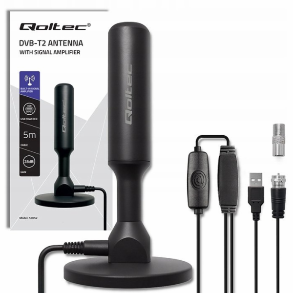 Qoltec Vnitřní DVB-T2 TV anténa se zesilovačem signálu a ...