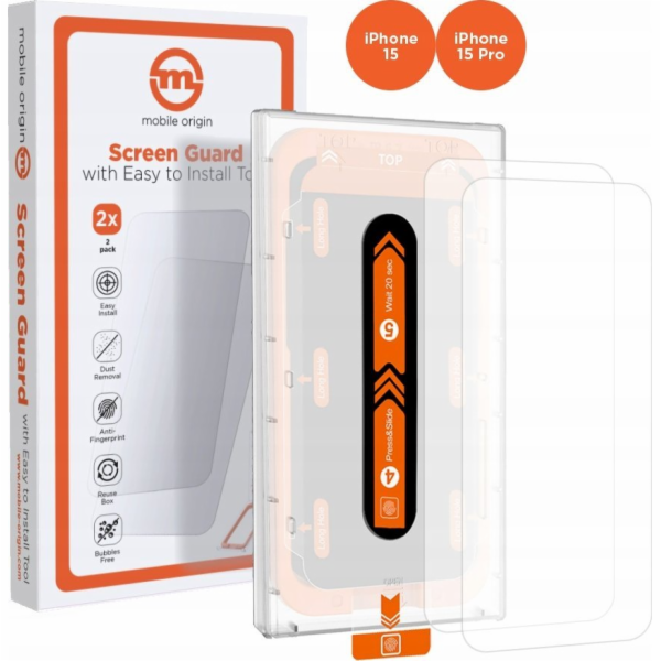 MOBILE ORIGIN Ochranné sklo s aplikátorem pro iPhone 15 P...