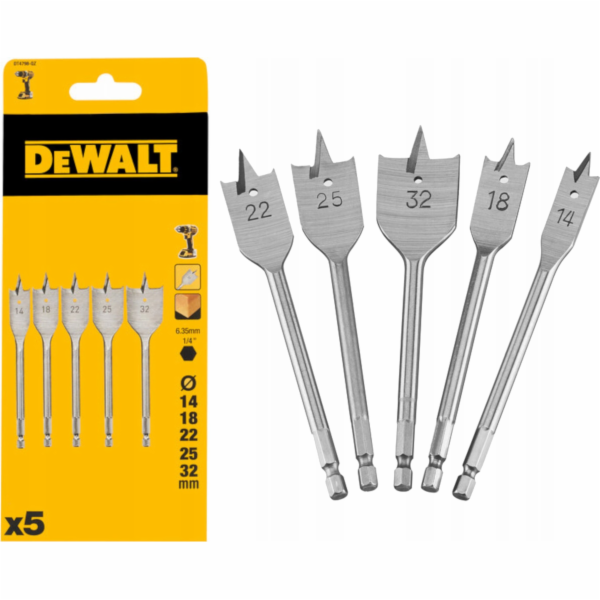 DeWalt Sada vrtaček , 5dílná, ploché vrtáky