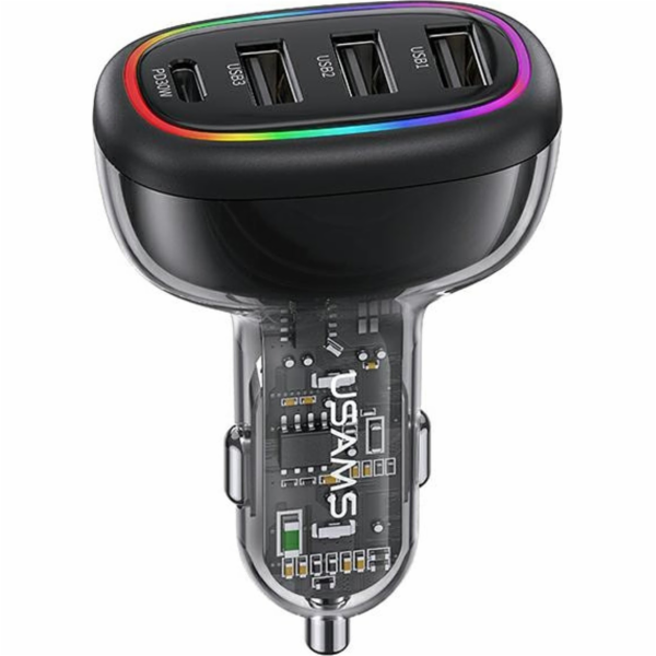 Usams Nabíječka do auta , 1xUSB-C, 3xUSB-A, C34, 48W, 3A+...