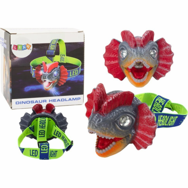 LeanToys Čelovka s dinosaurem, nastavitelným čelenkem a 3...