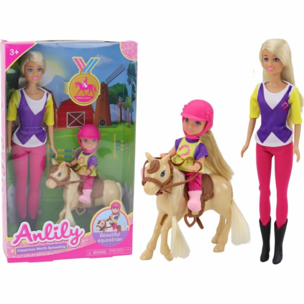 LeanToys Panenka Anlily s miminkem a poníkem na koňské farmě
