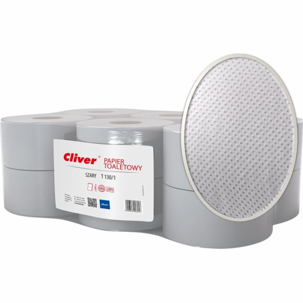 Cliver Toaletní papír 130m 1w, šedý, sběrový papír (12 ks) -