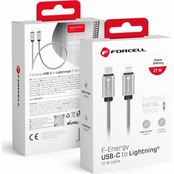 ForCell Kabel USB-C - Lightning 1 m, stříbrný