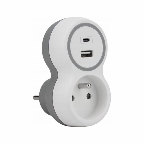 Plastrol Jednoportový síťový rozbočovač + USB-A + USB-C