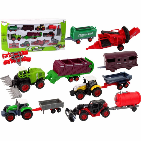 LeanToys Sada zemědělských vozidel Traktor 12 dílků Kovov...