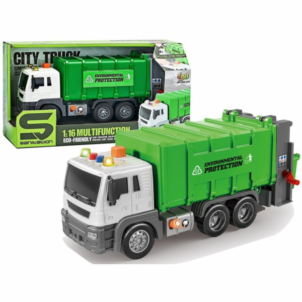 LeanToys Popelářské auto Třecí pohon Zvukové efekty Zelen...