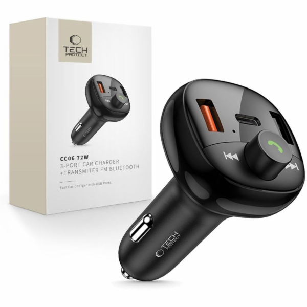 Tech-Protect Autonabíječka CC06 se 3 porty PD72W + FM vys...