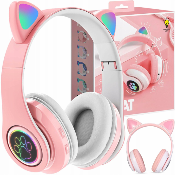 Defender Dětská RGB sluchátka s ušima, růžová