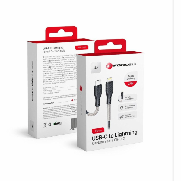 ForCell Kabel USB-C - Lightning 1 m, černý